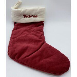 Pottery Barn Victoria Velvet Christmas Holiday Stocking Red Monogrammed 14 inch